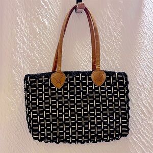Woven Black and Tan Tote Bag
